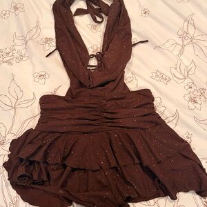 Chic Backless Brown Dress with Ruffle Detail